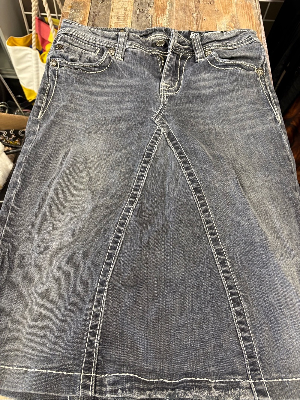 Miss Me Dark Gray-Blue Flared Denim Skirt